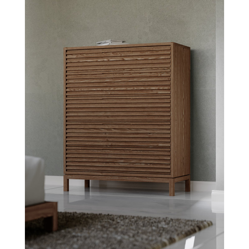 Grahamtown Solid Wood 106.68cm W 5 - Drawer Chest of Drawers, Brown