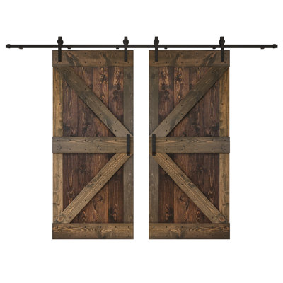 Panelled Wood K Series Double Barn Door with Installation Hardware Kit