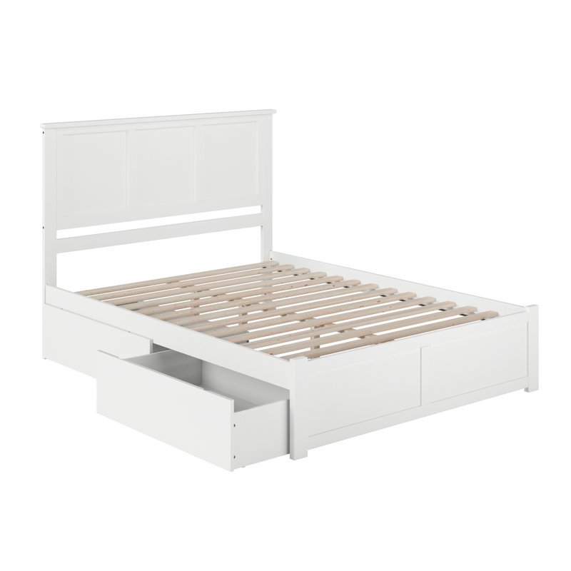 Amear Solid Wood Platform Bed with Panel Footboard and Storage Drawers