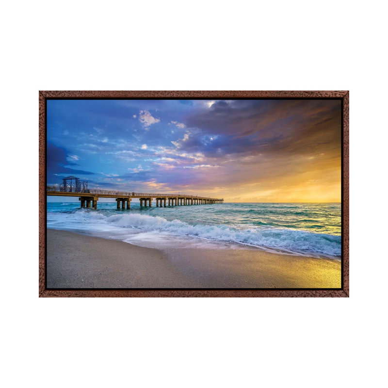 Powerful Sunrise With Pier, Miami South Florida 1 Piece Wall Art on Canvas, 101.6 cm H x 66.04 cm W