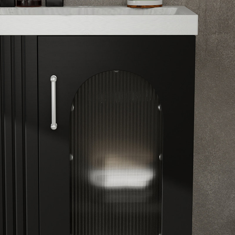 Meuble-lavabo simple avec comptoir en céramique, Noir, noir, noir, noir