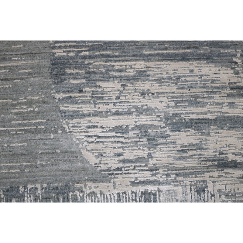 Tapis gris / blanc noué à la main de haute qualité, Rectangle 9 pi x 12 pi