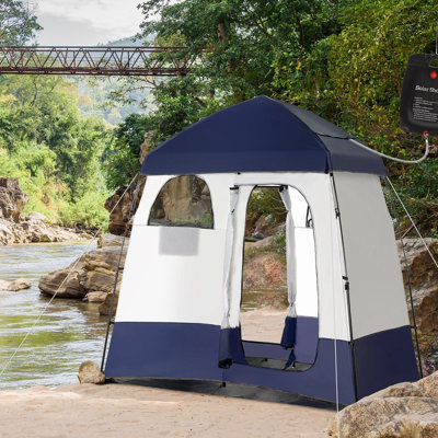 Tente de douche Outsunny, abri intime pour le camping, vestiaire, cabine de douche extérieure instantanée portable avec 2 pièces, sac de douche, plancher et sac de transport