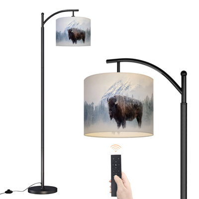 Lampe sur pied à arc avec abat-jour réglable exposition bison sauvage forêt de bisons lampe sur pied 3 températures de couleur à intensité variable avec poteau pour la chambre à coucher
