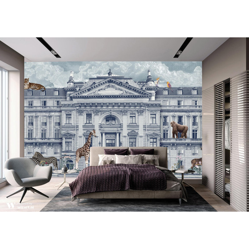Papier peint animaux de zoo Urban Safari, L 117,96 po x l 225 po, Bleu