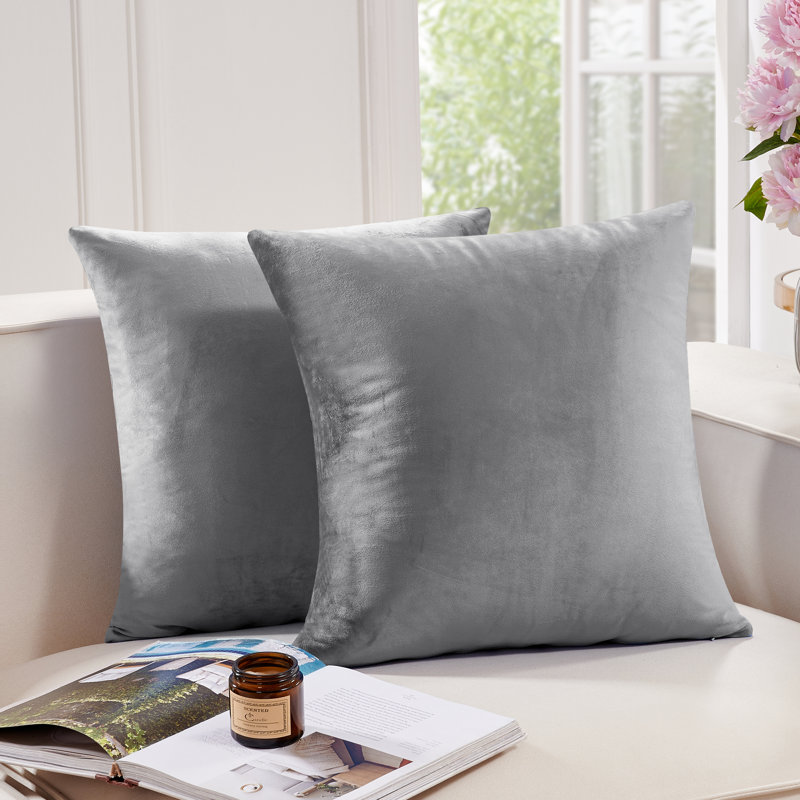  Housse de coussin carré en velours, 26 po x 26 po, Gris