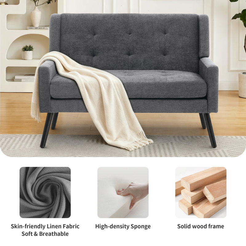 Canapé 47 po Mid-Century, Mélange de lin gris foncé