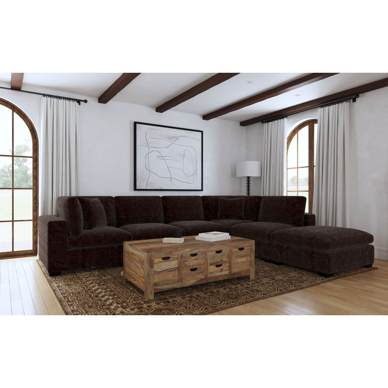 Canapé modulaire rembourré 6 pièces Trayce, Tissu chocolat noir