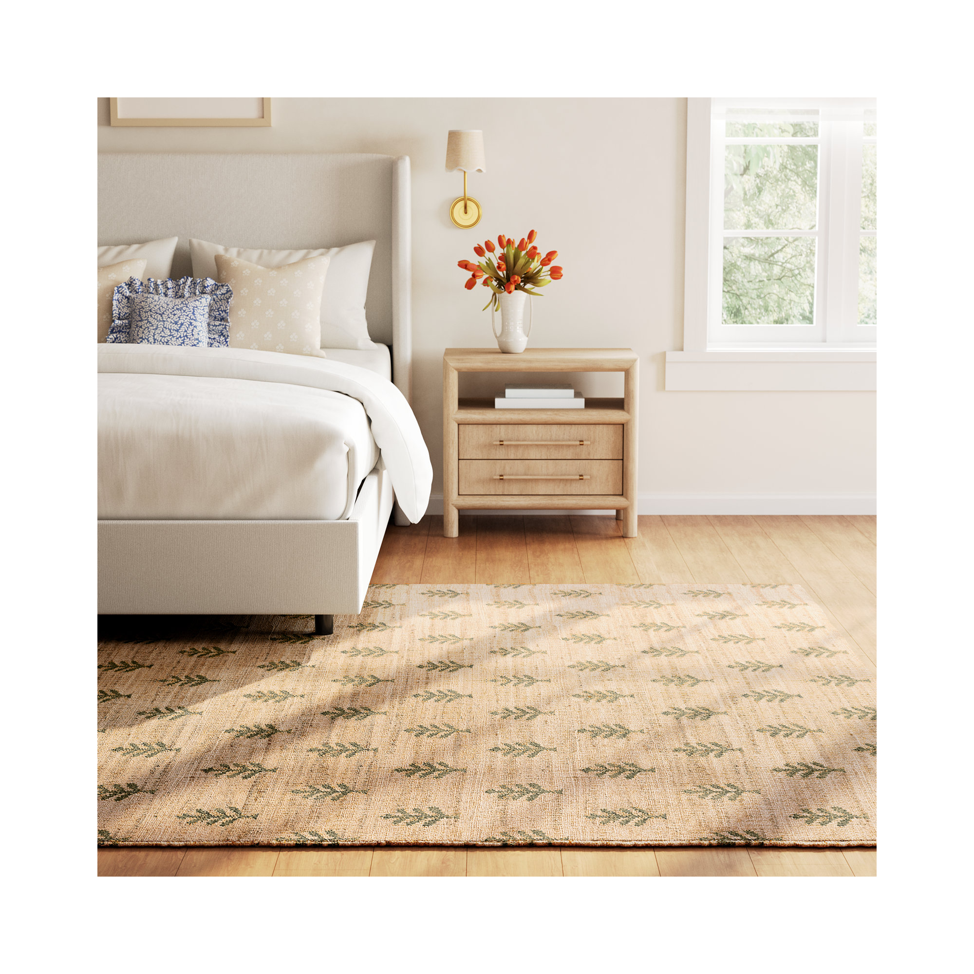 Adoria Verdure Natural Hand Woven Wool and Jute Area Rug, Rectangle 9' x 12'