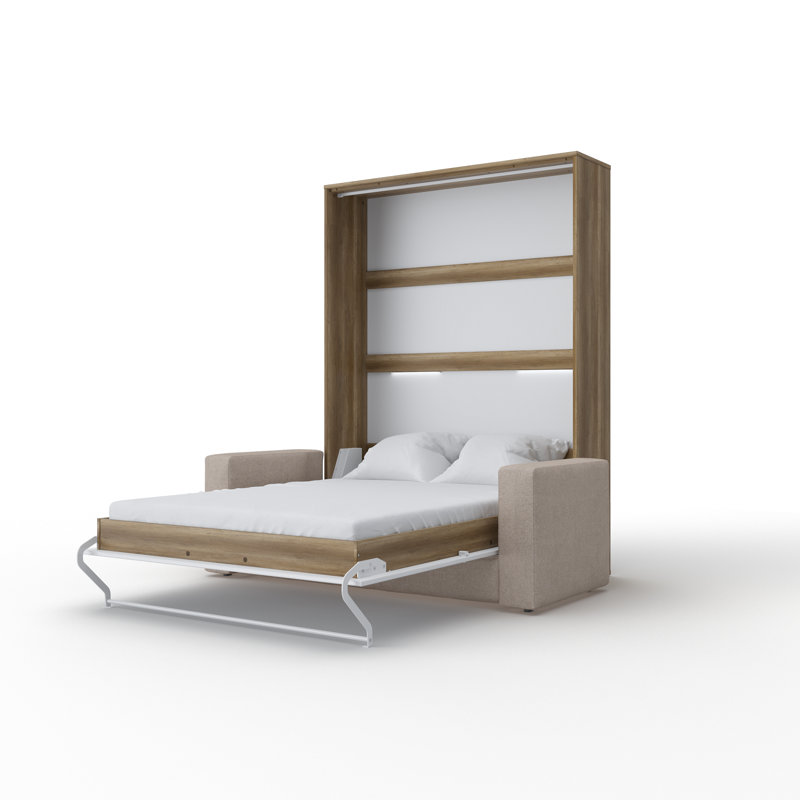 Ayvri Upholstered Murphy Bed, Oak Country/White/Beige