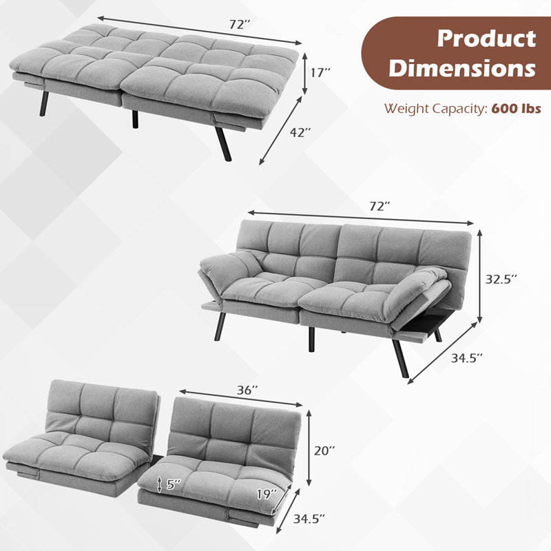 Canapé convertible en polyester 72 po Betzayda