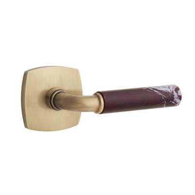 Ensemble de leviers d'intimité Emtek Select avec rosette urbaine moderne et tige R-Bar, levier en marbre Rosso Levanto (CF)