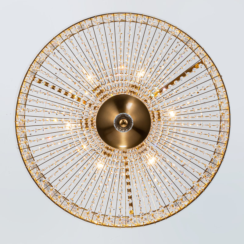 6 - Light Drum Crystal Semi Flush Mount, Gold