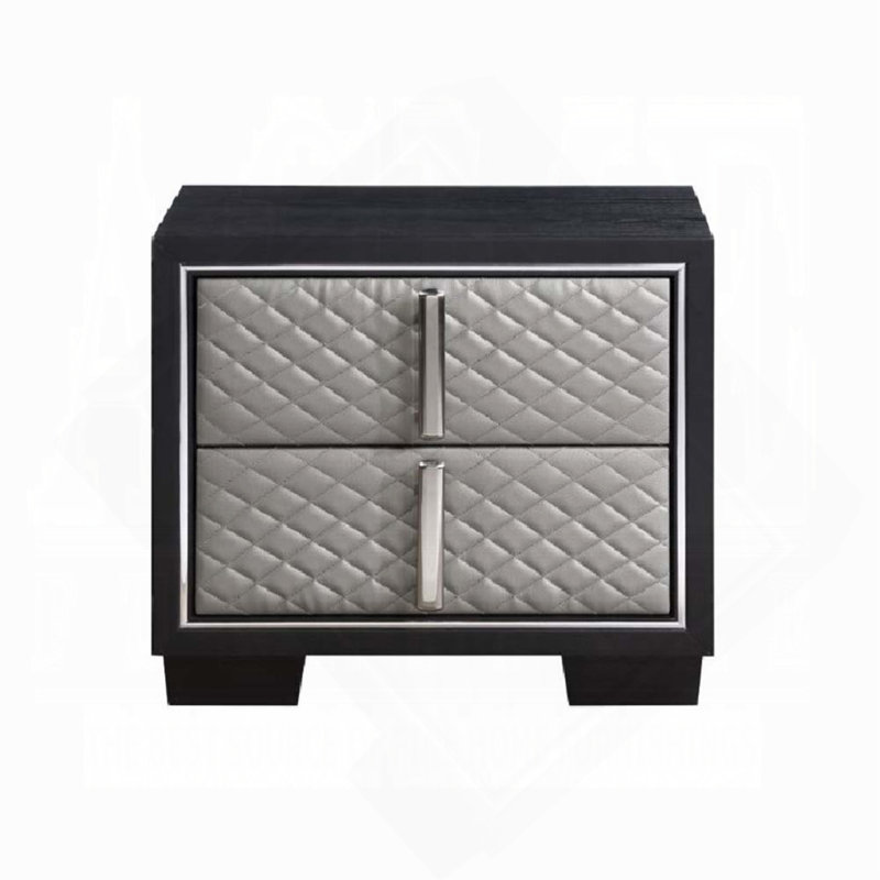 Silver And Black 2-Drawer Nightstand