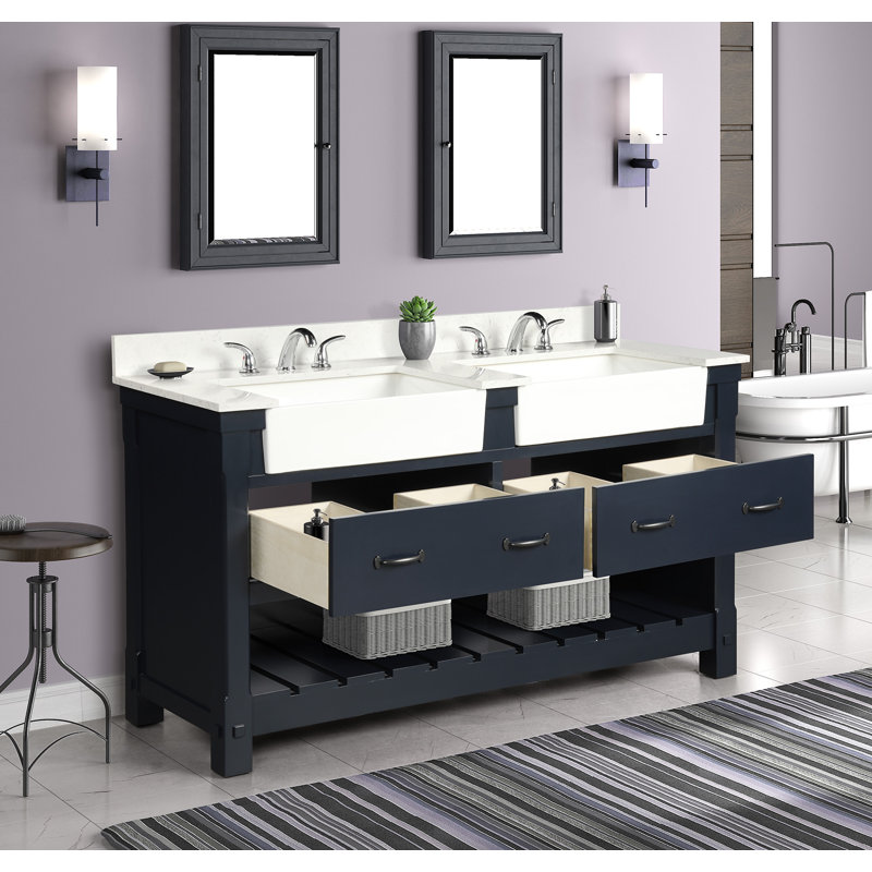 Ensemble de meuble-lavabo double 61 po Arianys, Bleu marine