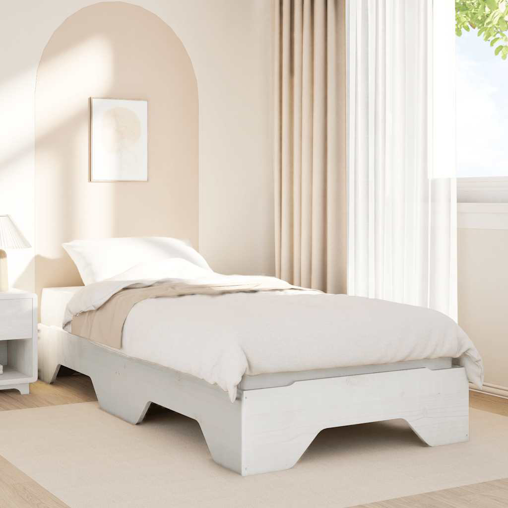 Bed Frame No Mattress Stackable White Solid Wood