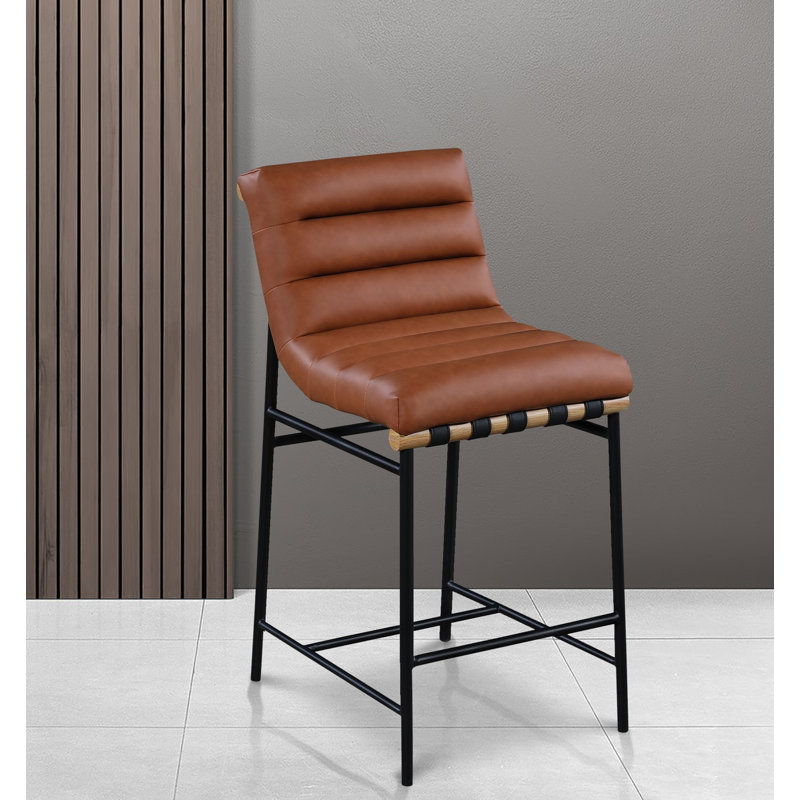 Vincentas Upholstered Counter Stool, Black Faux Leather, Counter Stool (26.4" Seat Height)