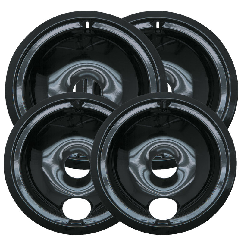 4 Piece Cooktop Style B Plug-in Electric Range Drip Pan Set, Black