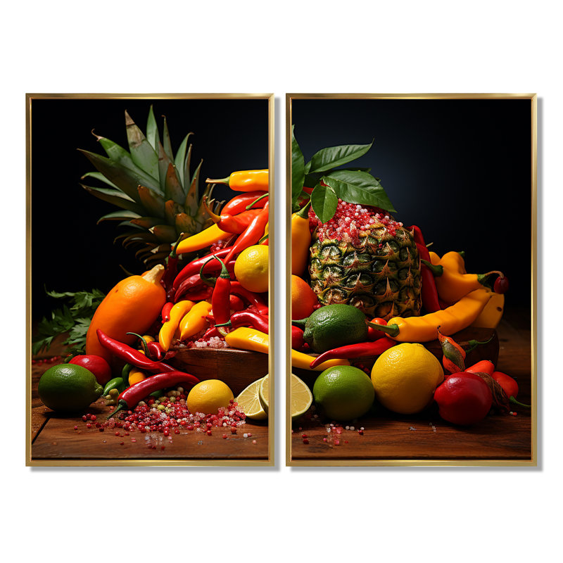 Caraïbes, fruits II - art mural traditionnel, H 36 po x l 48 po, Reproduction encadrée sans passe-partout, Doré