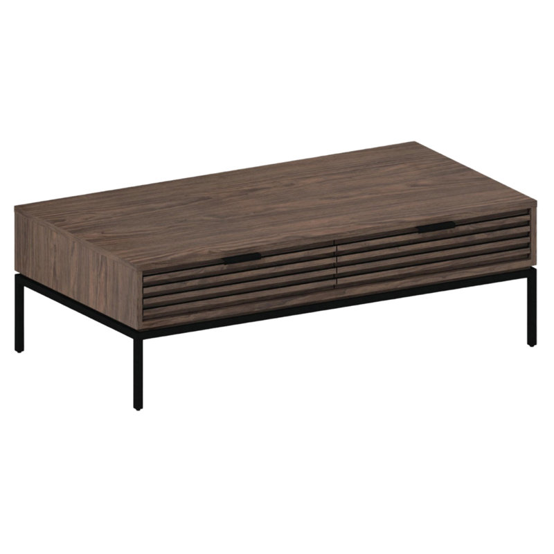 Contemporary Brown Wood Grain Rectangular Coffee Table with 2 Drawers