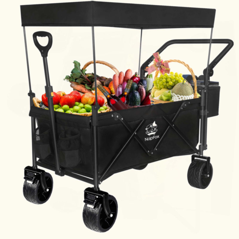 Chariot pliable de chariot de wagon de 140 L pliable avec auvent amovible Chariot de chariot pliant avec roues pour tout-terrain avec frein
