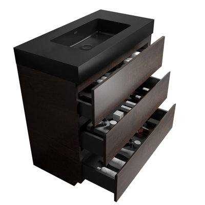 Armoire de salle de bain en noyer avec lavabo 36 po, style moderne, lavabo 36 po