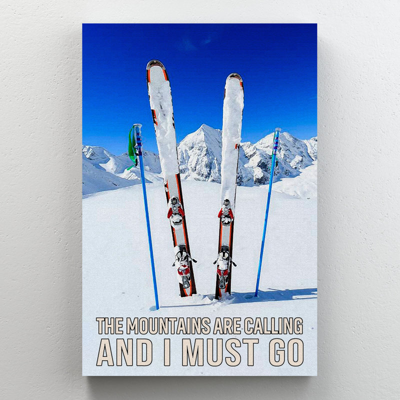 Snowboard - The Mountains Are Calling And I Must Go - 1 pièce, reproduction d'art graphique sur toile tendue