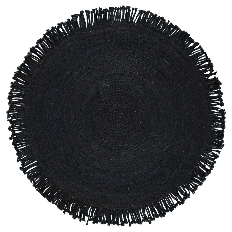 Gebo Round Handwoven Jute Black Area Rug, Round 3'