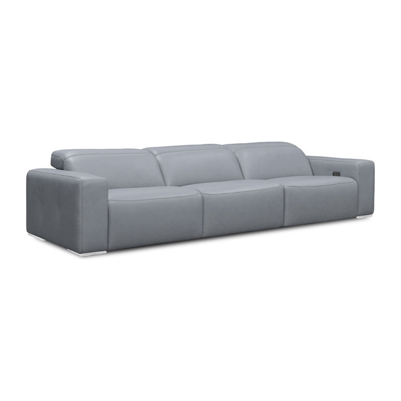 Capri Genuine Leather Square Arm Reclining Sofa, Grey (El Capitan), Stainless Steel, 33" H x 124" W x 45" D