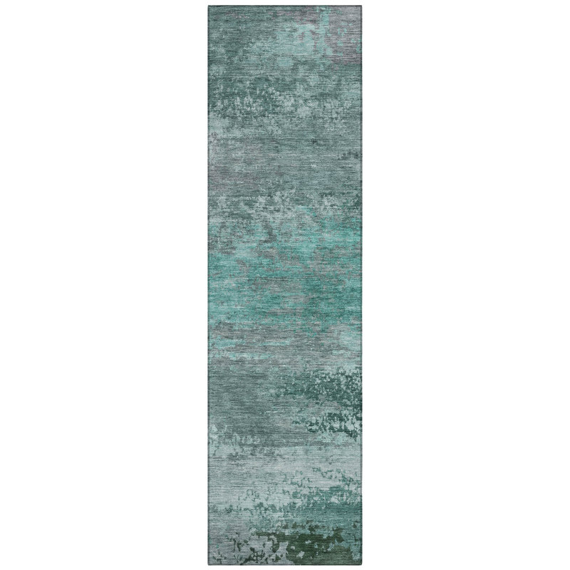 Machine Washable Indoor/Outdoor Xhevrie Teal Rug, Runner 2'3" x 7'6"