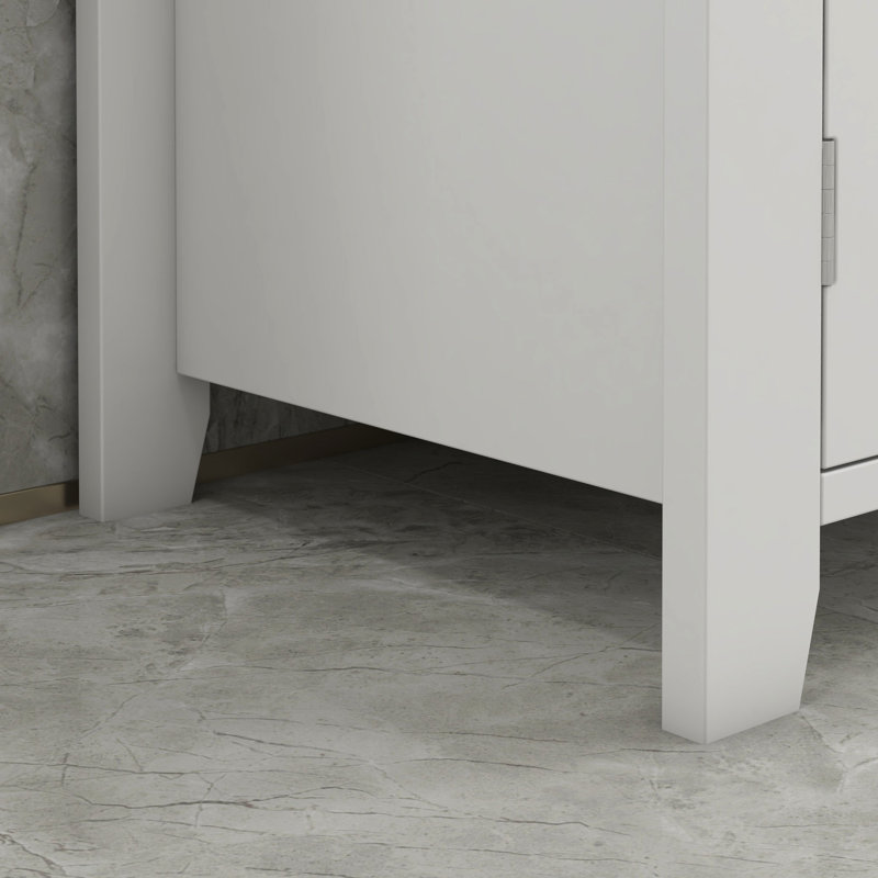 Meuble-lavabo de salle de bain - Forme en U, tablette réglable, lavabo de rangement blanc