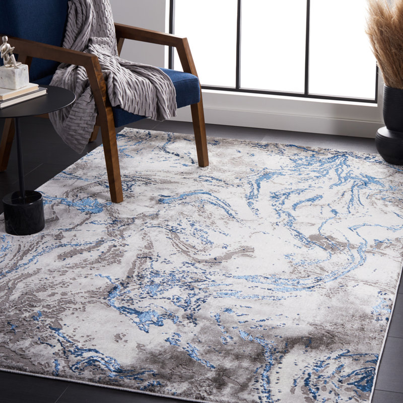 Prevatte Abstract Gray/Blue Area Rug, Rectangle 9' x 12'