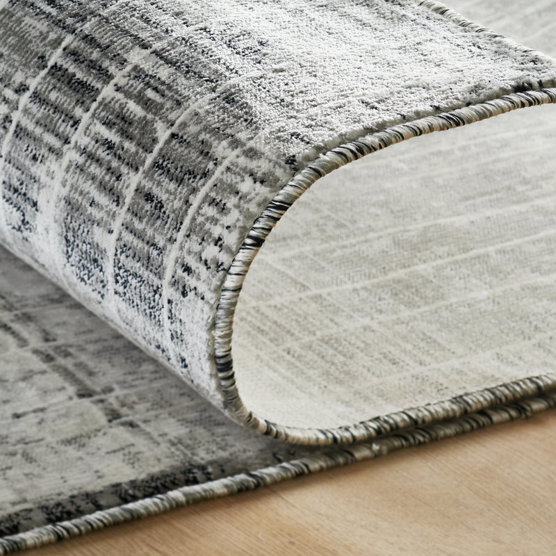 Strato Abstract Arctic Shadows Gray/White Area Rug, Rectangle 8 pi 6 po x 11 pi 6 po