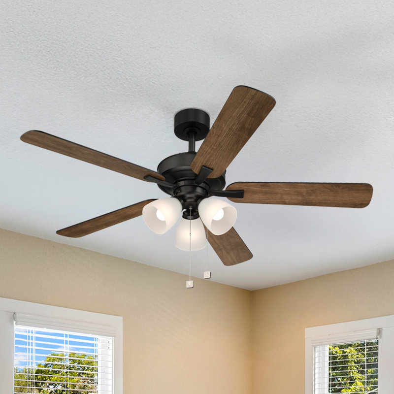 Stellant II 52 in. Indoor/Covered Outdoor Matte Black Traditional Ceiling Fan with Three 3000K LED Bulbs Included, Brown