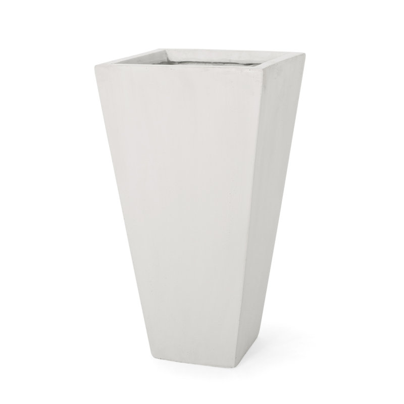 Matte White 13" Cast Stone Outdoor Planter - Enhance Appeal Of Your Backyard Planter, Tapered Design For A Contemporary Garden