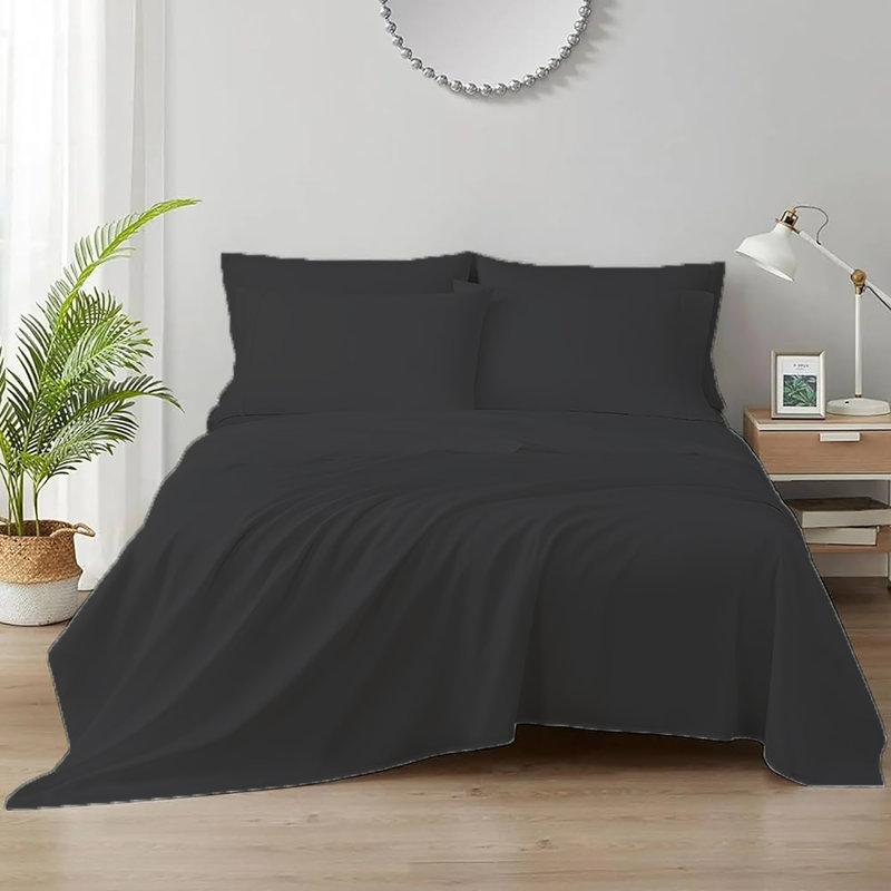 Ensemble de draps 100% coton jersey, Simple, Noir
