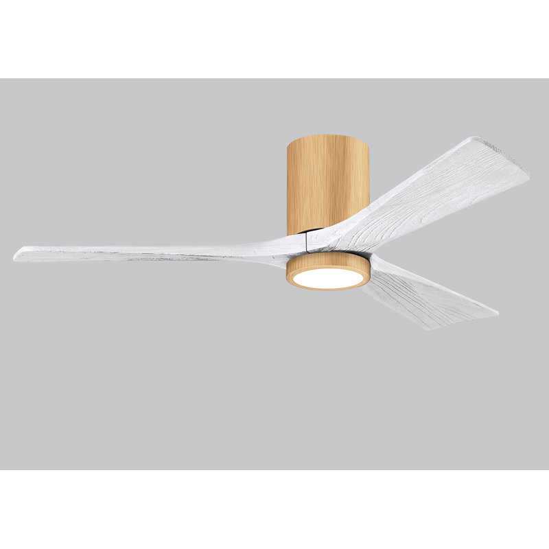 Olivier Ceiling Fan with LED Lights, Matte White, Light Maple, 52"