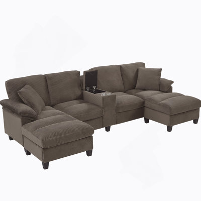 Canapé modulaire moderne en forme de U avec repose-pieds, porte-gobelets et ports USB pour un salon confortable et fonctionnel