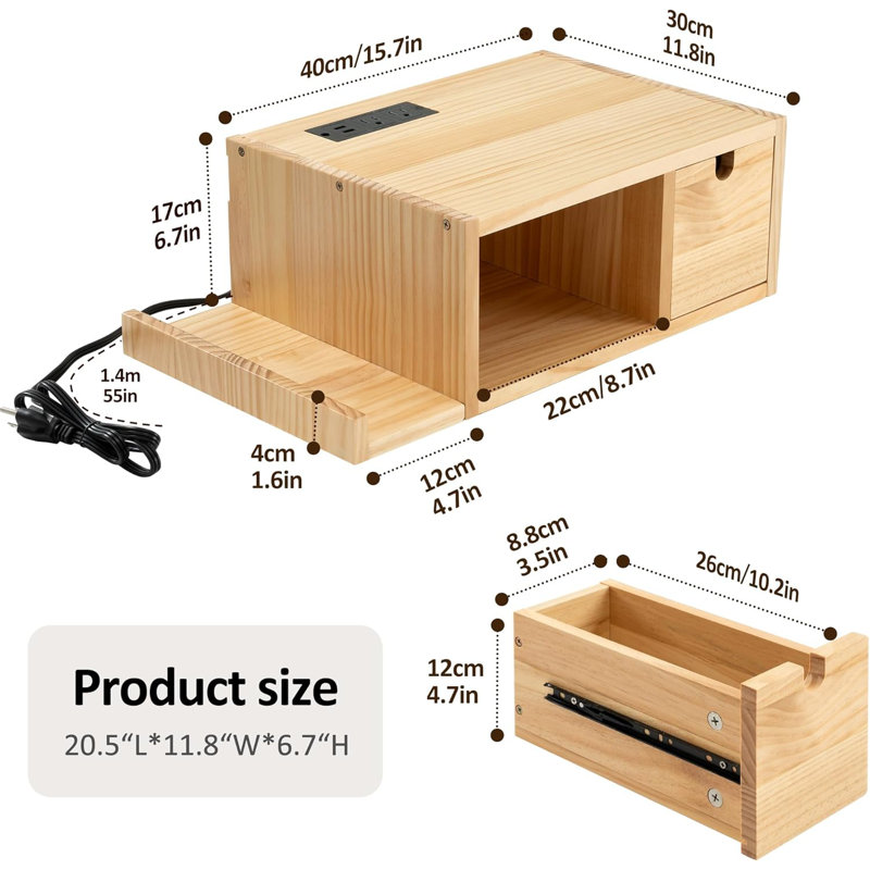 Suspended Bedside Table With Charging Station