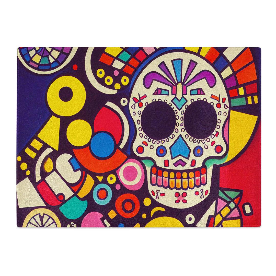 Entrancing Floral Sugar Skull Abstract  Glass Chopping Board