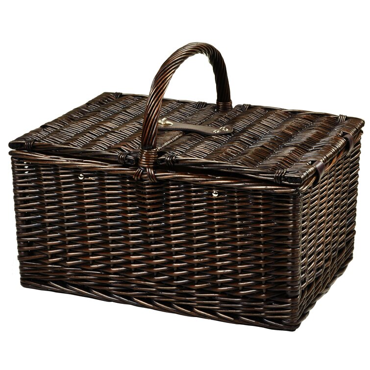 4 Person Traditional Picnic Basket Gift Hamper Wicker Willow Cutlery Plate  Glass