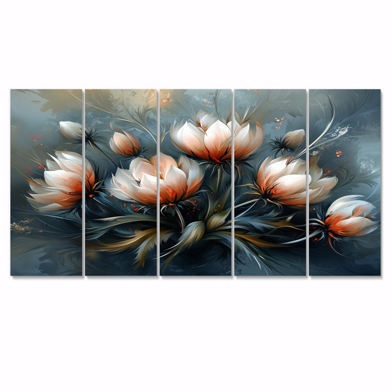 «Winter Thistle Song Harmony IV - Thistle», art mural traditionnel sur toile 5 pièces, H 32 po x l 80 po