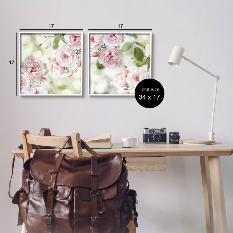 «Blooming Rose Bush Floral Nature», ensemble de 2 giclées par Joanna Lane, H 17 po x l 17 po x P 1,5 po, Blanc