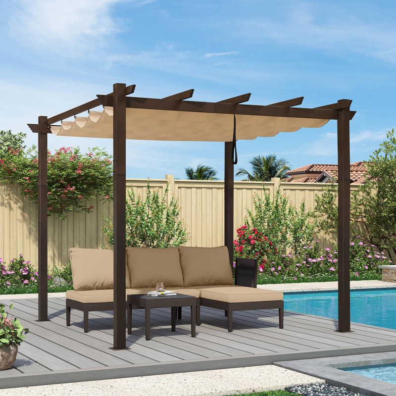 Pergola en aluminium mauve avec auvent, Kaki, H 96,5 po x l 118 po x P 118 po