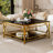 Square Glass Coffee Table With Metal Frame, Tempered Glass Top And Lower Shelf-1294350579