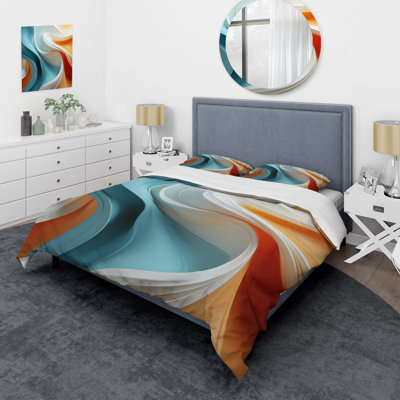Ensemble de housse de couette fractale bleue et orange en mouvement I - Abstract Fractal