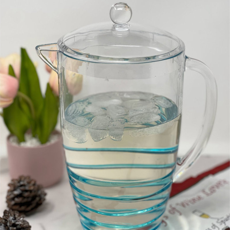 Carafe d'eau en plastique incassable de 2,5 pintes avec couvercle et bec - sans Bpa, conception de tourbillon transparent pour jus, limonade, fêtes