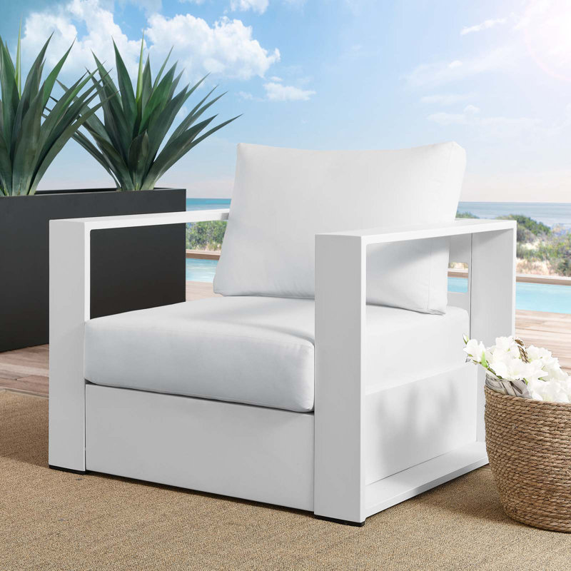 Tahoe Modern White Aluminum Outdoor Armchair with Cushions