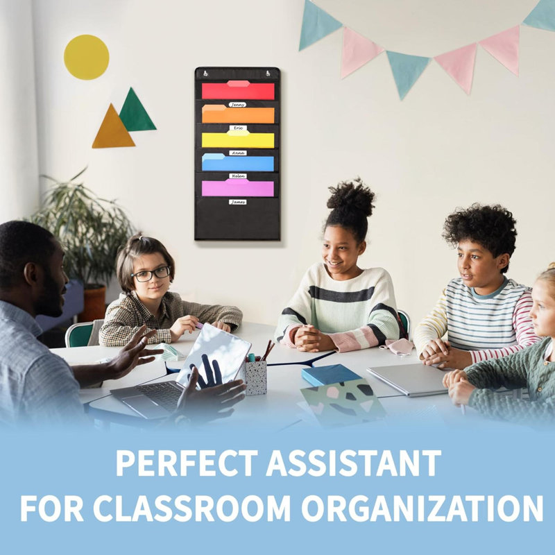 Organisateur de dossiers mural à 5 poches, tableau de poche noir pour dossier et papier, économiseur d'espace pour le bureau et la salle de classe, avec crochets muraux, crochets de porte, étiquettes