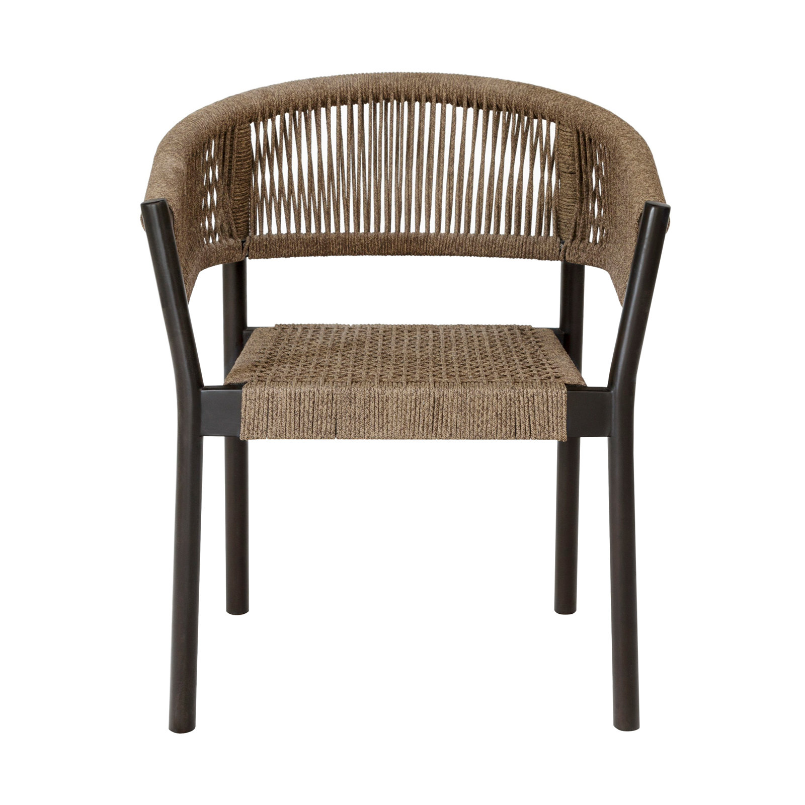 Fynn Stacking Patio Dining Chair in Eucalyptus Wood with Rope, Truffle/Black